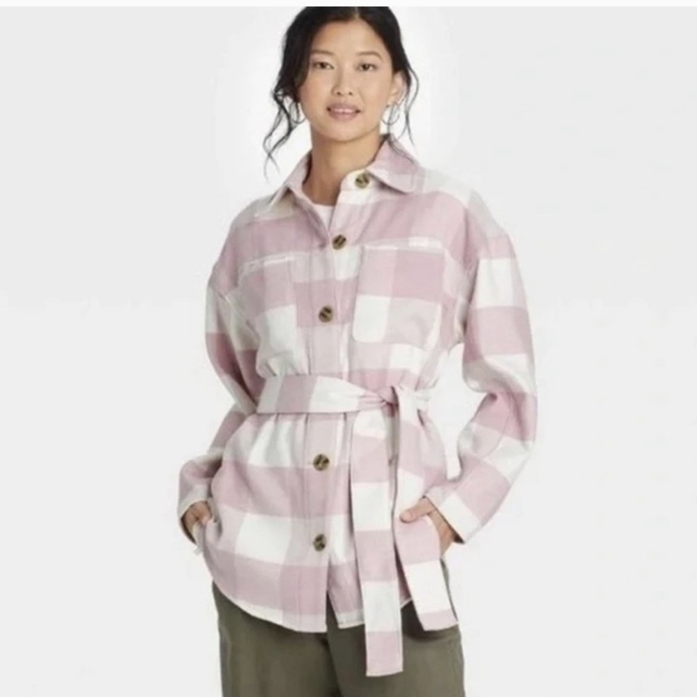 L Women's Pink and White Belted Jacket
